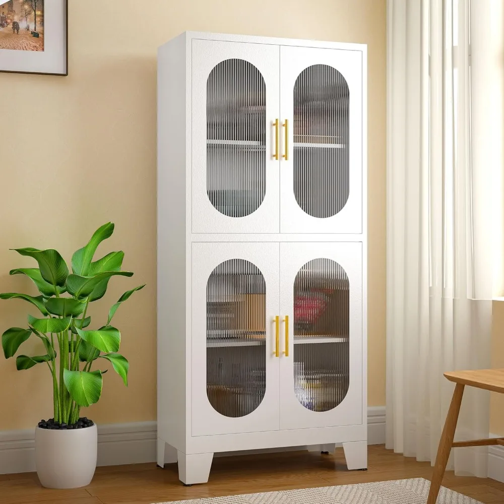 

61" Metal Pantry Cabinet,Kitchen Storage Cabinets with Acrylic Glass Doors and Adjustable Shelves,White Cupboard for Bathroom,La