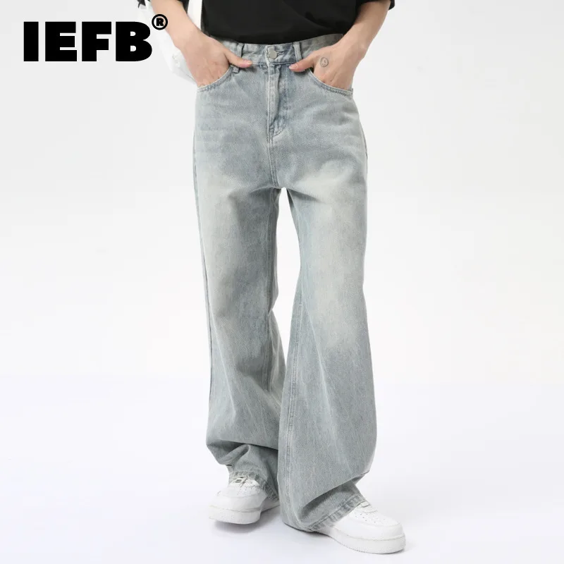 IEFB High Street Men\'s Jeans New Casual Washed Light Straight Male Denim Pants Wide Leg Loose Trousers Chic Summer 9C6317