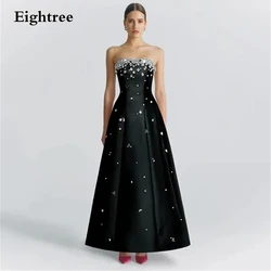 Eightree Shiny Beading Black Evening Dresses Strapless Rhinestone A Line Prom Gowns Ankle Length Crystal Celebrity Party Robe