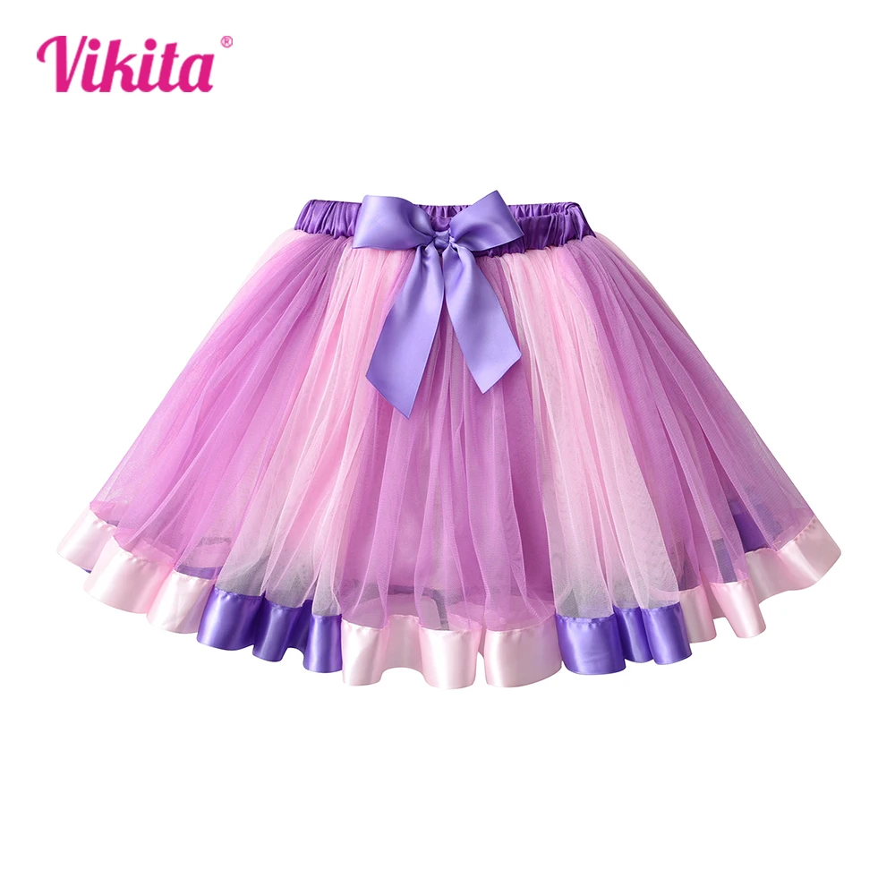 

VIKITA Girls Purple Skirts with Bow Knot Kids Multicolor Colorful Ballet Dance Performance Princess Mesh Tulle Mini Skirt