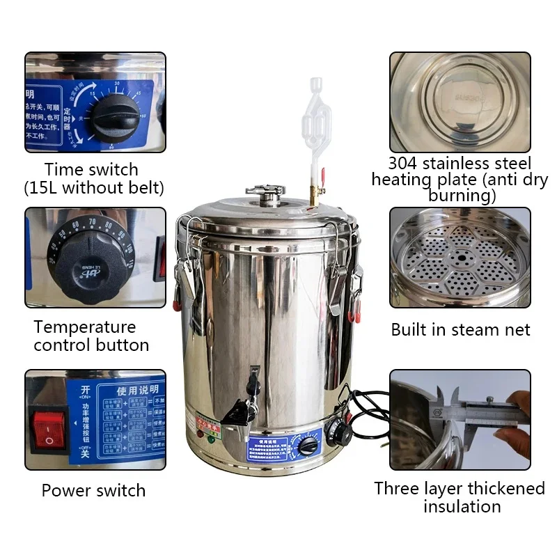 25L Electric Built-In Glass Return Column Stainless Steel Still Whiskey Brandy Alcohol Gauge Onion Head Distillery