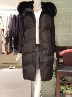 

Slimming Effect down Jacket Ultra Lightweight Super Fluffy White Goose down Large Fur Collar Casual Style Mid-Length Coat