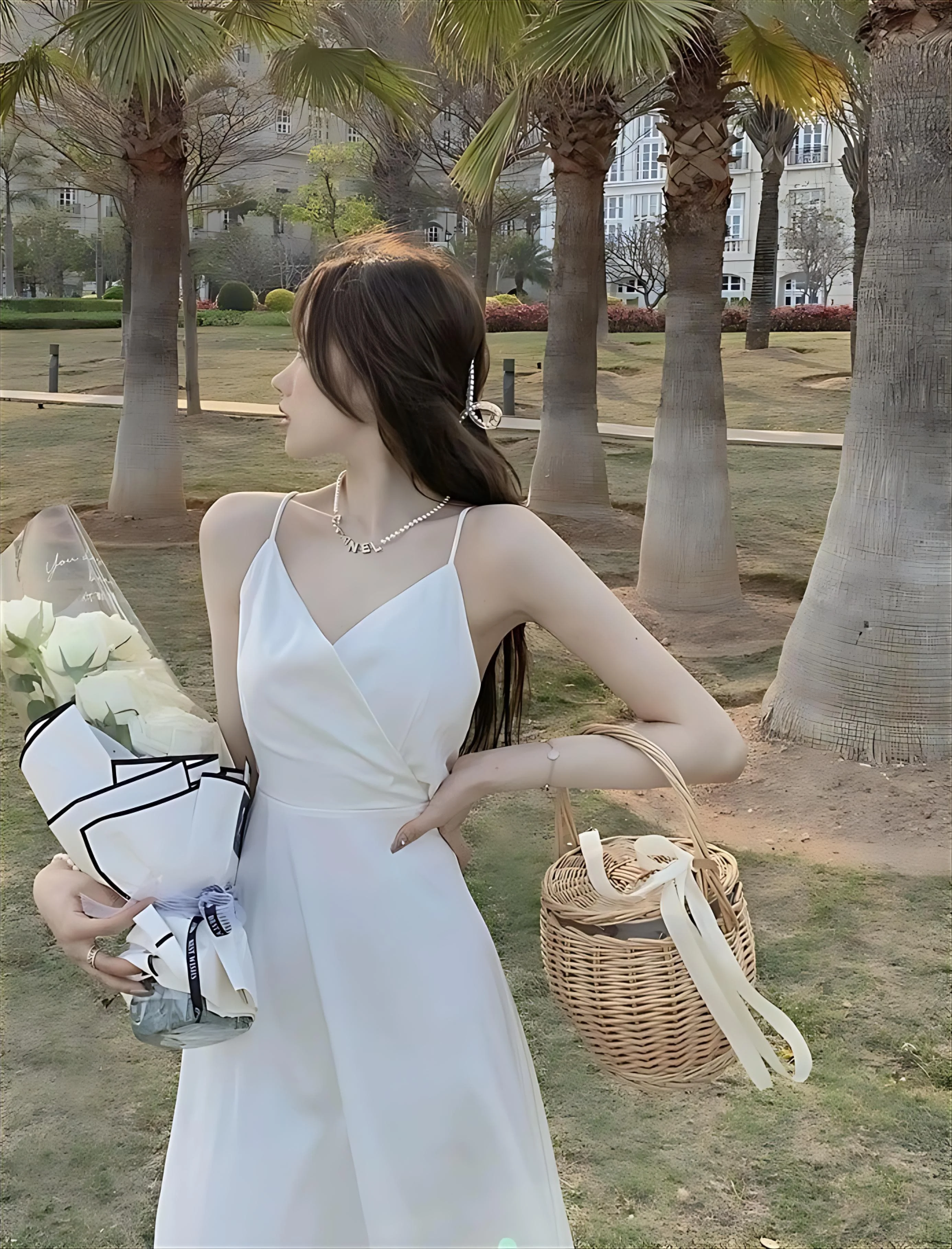 여성 벨벳 여름 코튼 아이렛 스모킹 러플 드롭웨이스트 루즈핏 비치웨어 포레스트 파스토럴 스타일 통기성 섹시 드레스