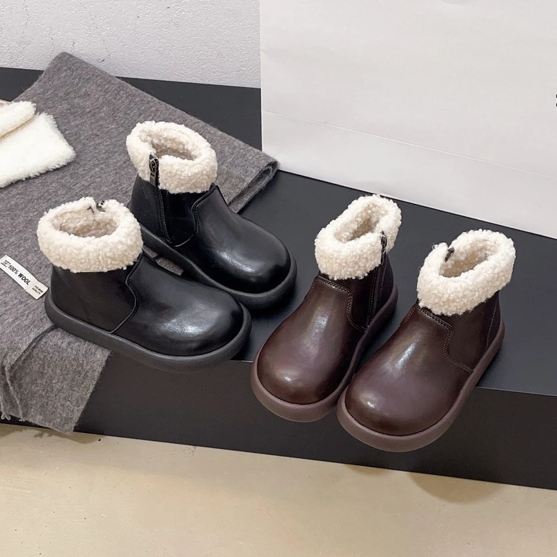 

Classic Children's Cotton Boots Winter Retro Girls Fashion School Ankle Boots Warm Kids Causal Outdoor Plush Boots Furry Hairy