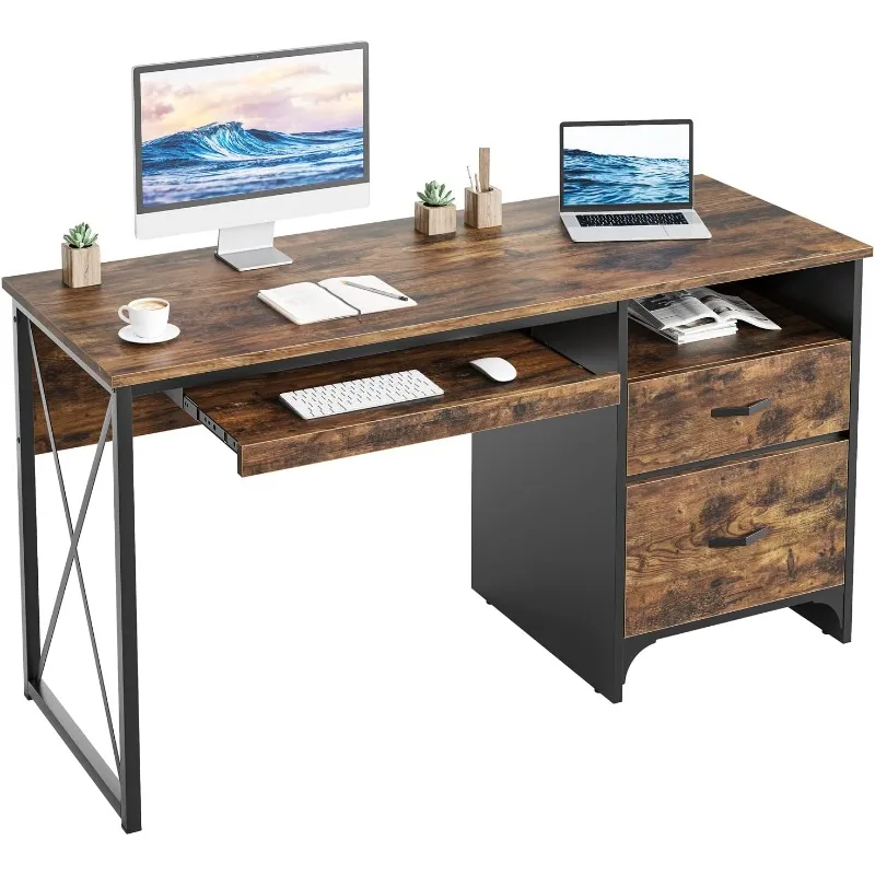 

Office Desk with Drawers, 55 inch Industrial Computer Desk with Storage, Wood Teacher Desk with Keyboard Tray & File Drawer