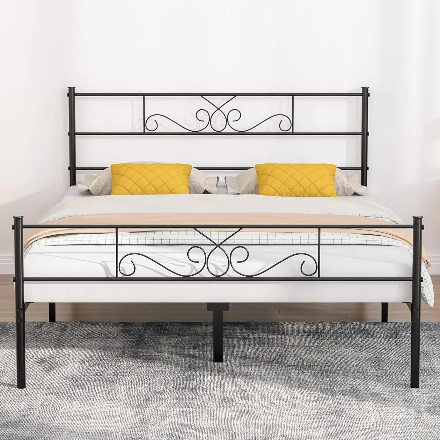 

Queen Size Bed Frame With Headboard And Footboard,Metal Platform Mattr Foundation, No Box Spring Needed,Non-Slip, Easy