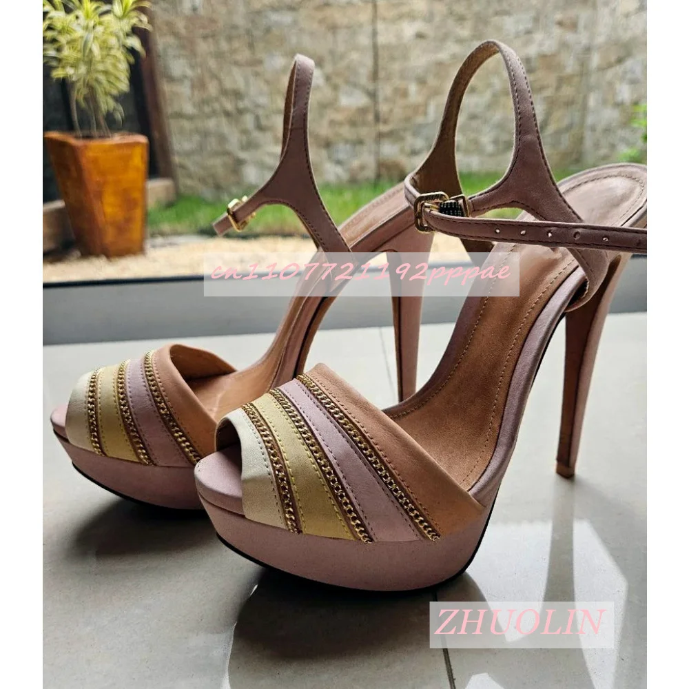 Summer Mixed Colors Zipper Design Open Toe Sandals Women'S Stiletto Heels With Buckle Straps Gladiator Sexy Trendy Platform Shoe