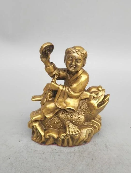 China Seiko Carving Pure Liu Hai Sit Golden Toad Small Statue