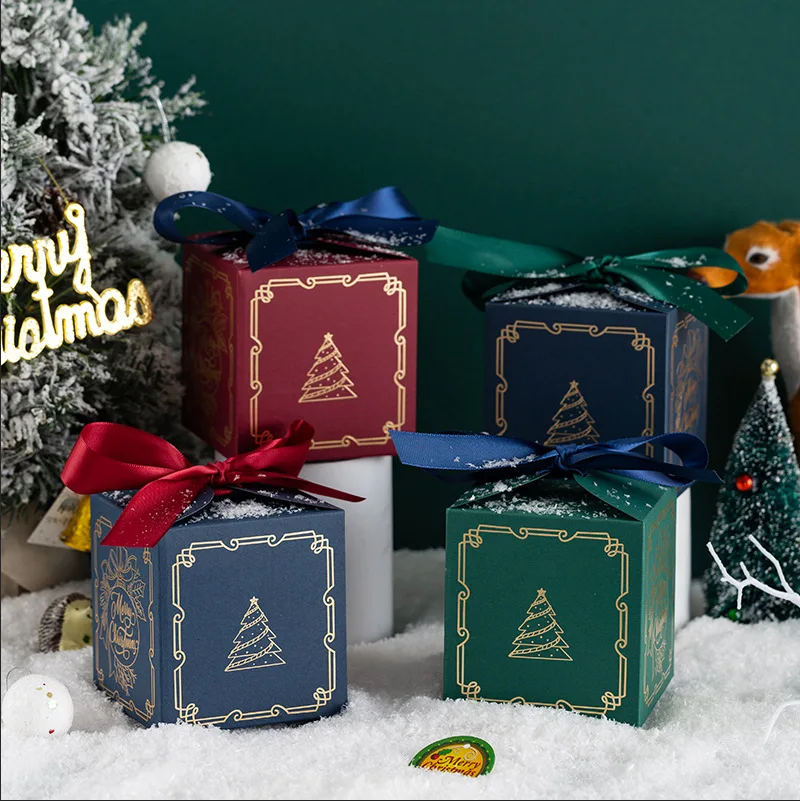 Christmas Apple Box Christmas Eve Gift Box Red Green Blue Hot-stamping Ribbon Gift Box for Christmas Party