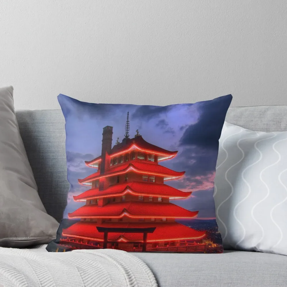 Pagoda Overlooking City of Reading, PA at Night Throw Pillow christmas ornaments 2024 Christmas Pillow Covers Pillow