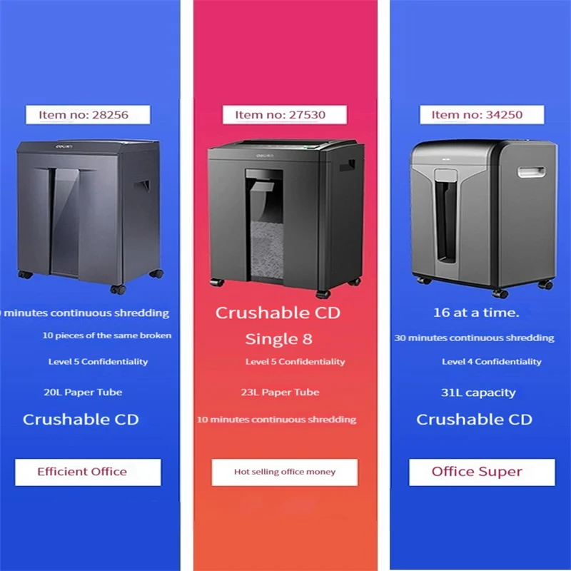 High Quality Deli 27250 Office Shredder Level 5 Secure Shredder Commercial Document Shredder High Power Electric