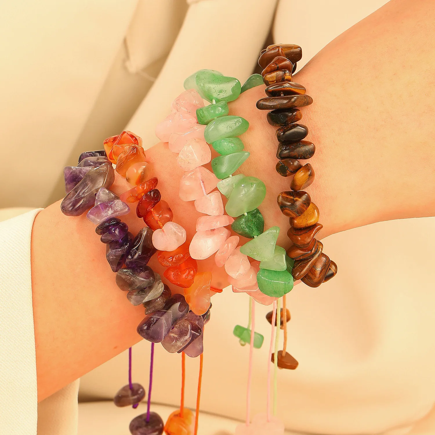 Irregular Gravel Natural Stone Bracelet Gemstone Adjustable Beads Amethyst Obsidian Fluorite Chakras Bracelets for Women