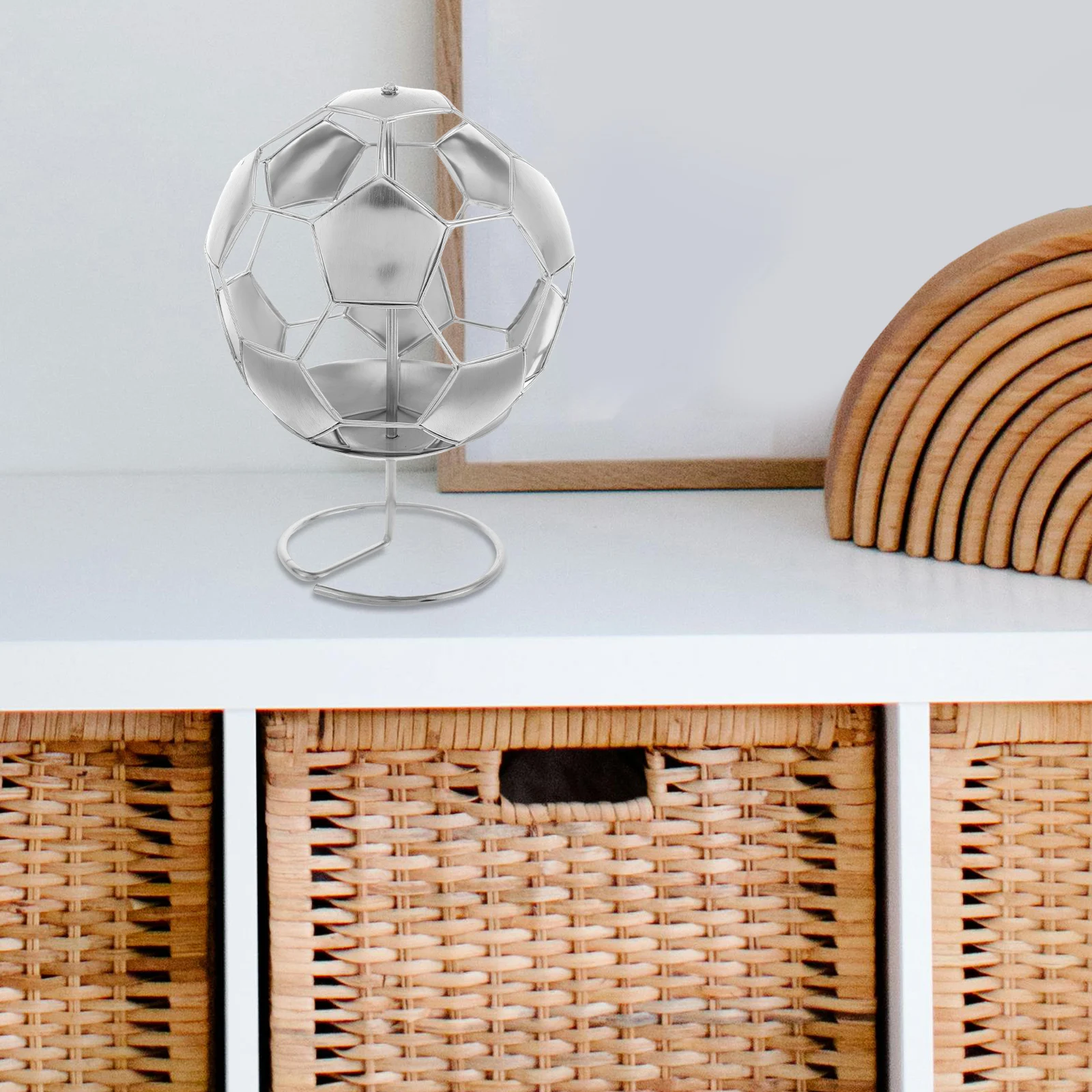 

Football Shaped Metal Pen Holder Stainless Steel Desktop Organizer for Office School Supplies Soccer Theme Desk Trinket Storage