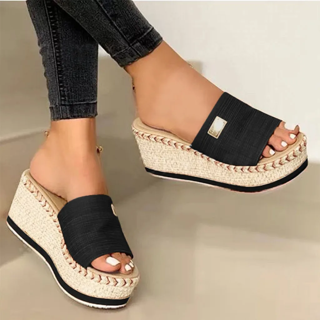 Slippers Summer 1 Wedges Retro Fish Mouth Large Size Sandals Women High Heel Platform Solid Color Plus Size Shoes Sandalias