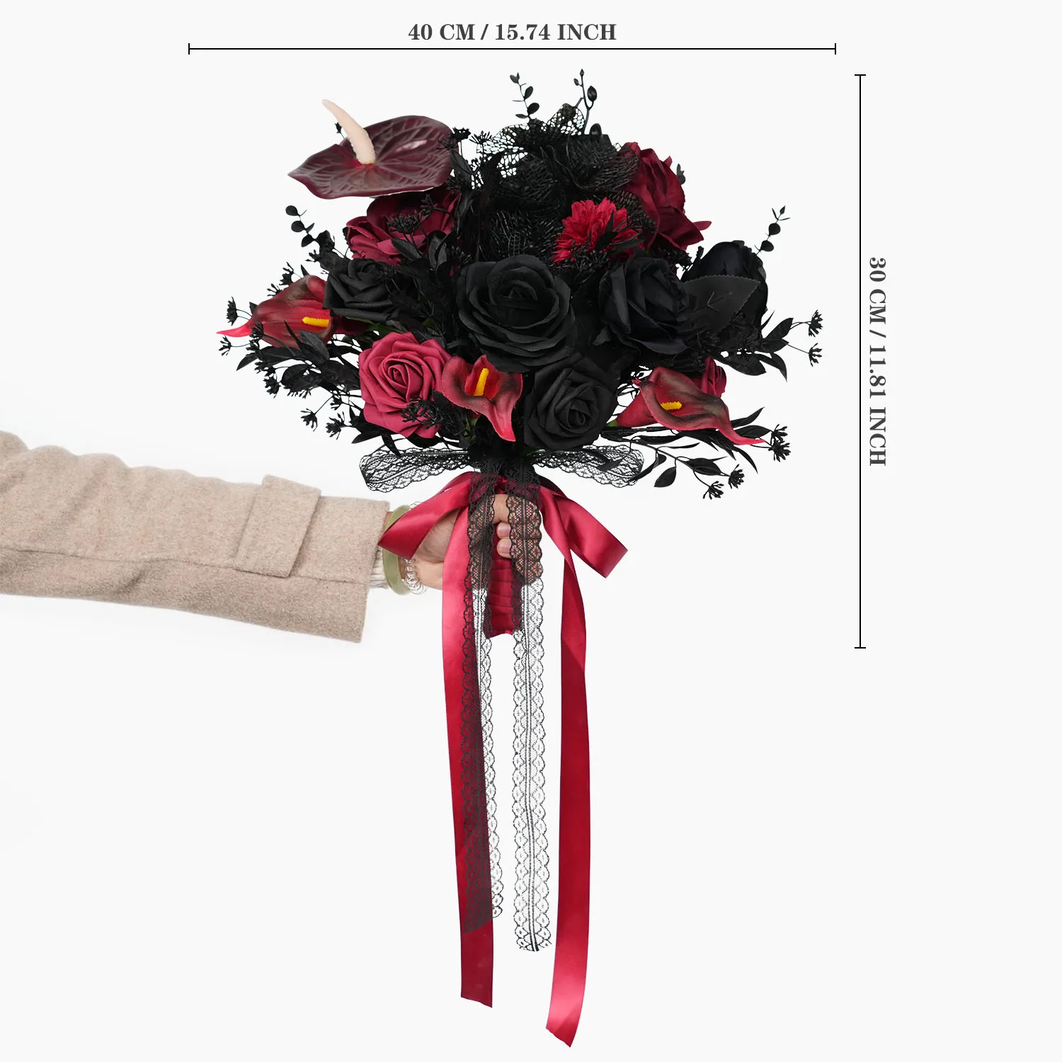 

Uflower Artificial Hand Bouquet Black Red Rose Bride Flowers Silk Mariage Wedding Deco Bridesmaid Floral Wrist Corsages