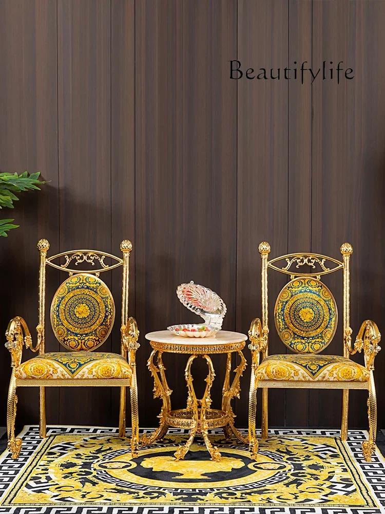 UP European classical leisure copper tables and chairs, luxury flannel special leisure chairs, marble complete