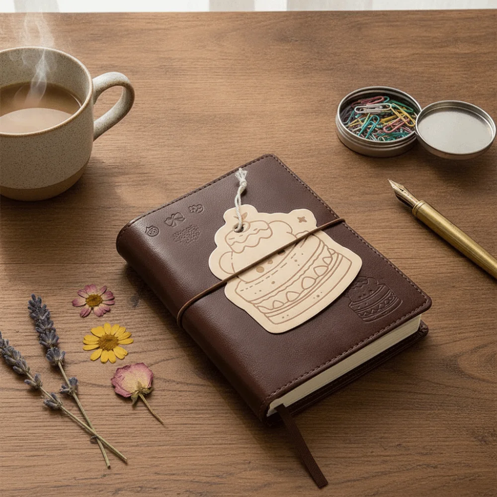 Portable Loose-Leaf Notebook 5-Ring 80 Sheets Work Record Book PU Leather Hardcover with Calculator Binder Notepad School Use
