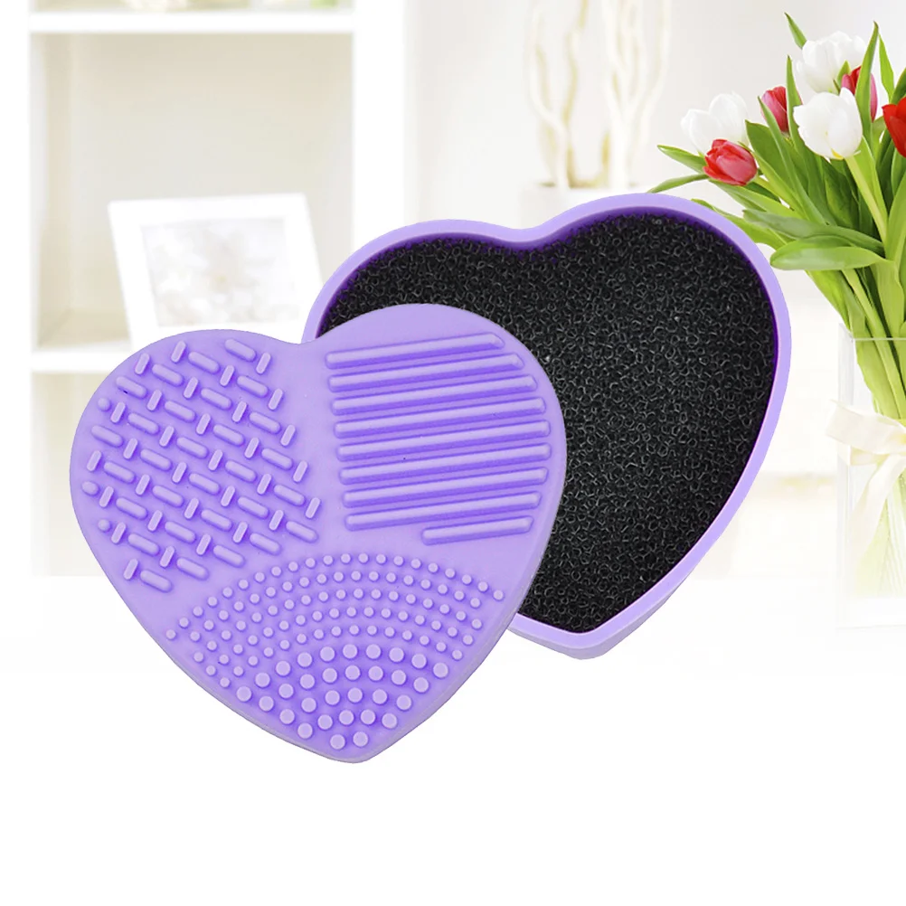 Spugna per trucco Ombretto Pennello Scatola per pulizia Viola Gel di silice a forma di cuore Custodia per pulizia rapida a doppio uso asciutto e bagnato per i viaggi