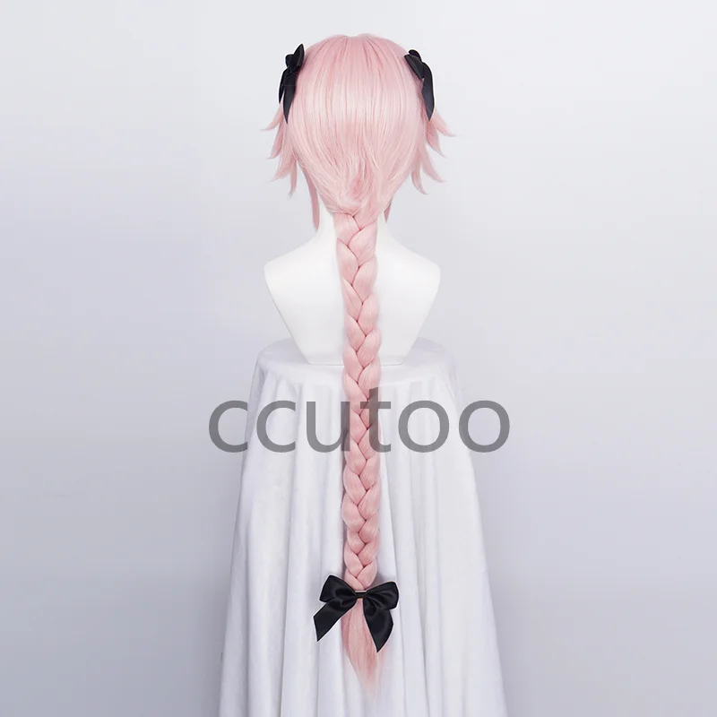 Game Fate Apocryph Astolfo Cosplay Wigs Long Pink Heat Resistant Synthetic Hair Halloween Play Role + 3 pieces black headwear