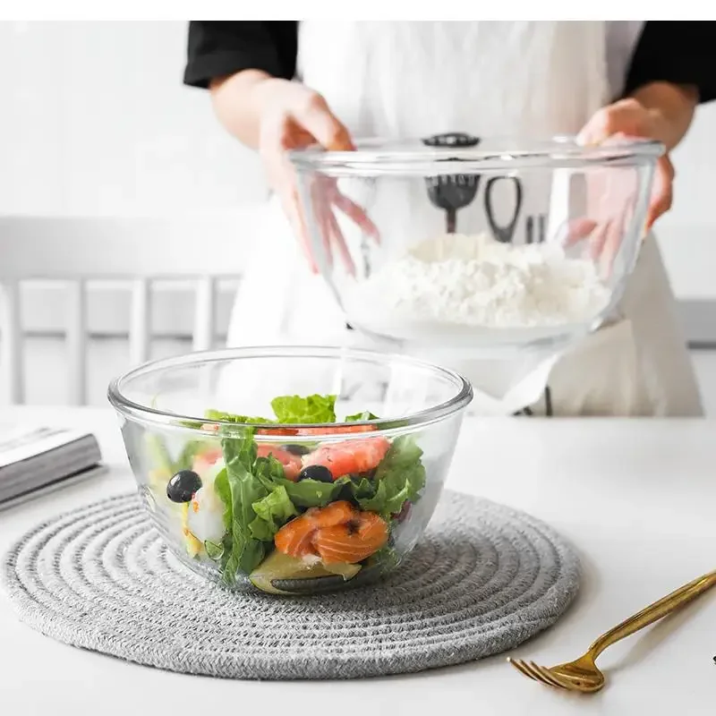 8 Inch Heat-resistant Glass Bowl Transparent Thickened Salad Baking Household Egg Beating Cake Kitchen Supplies