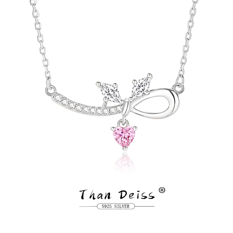 

Aesthetic Bow Sterling Silver 925 Necklace Women Light Luxury Simplicity Pink Star 45cm Chain Sweet Love Pendant Jewelry Gift