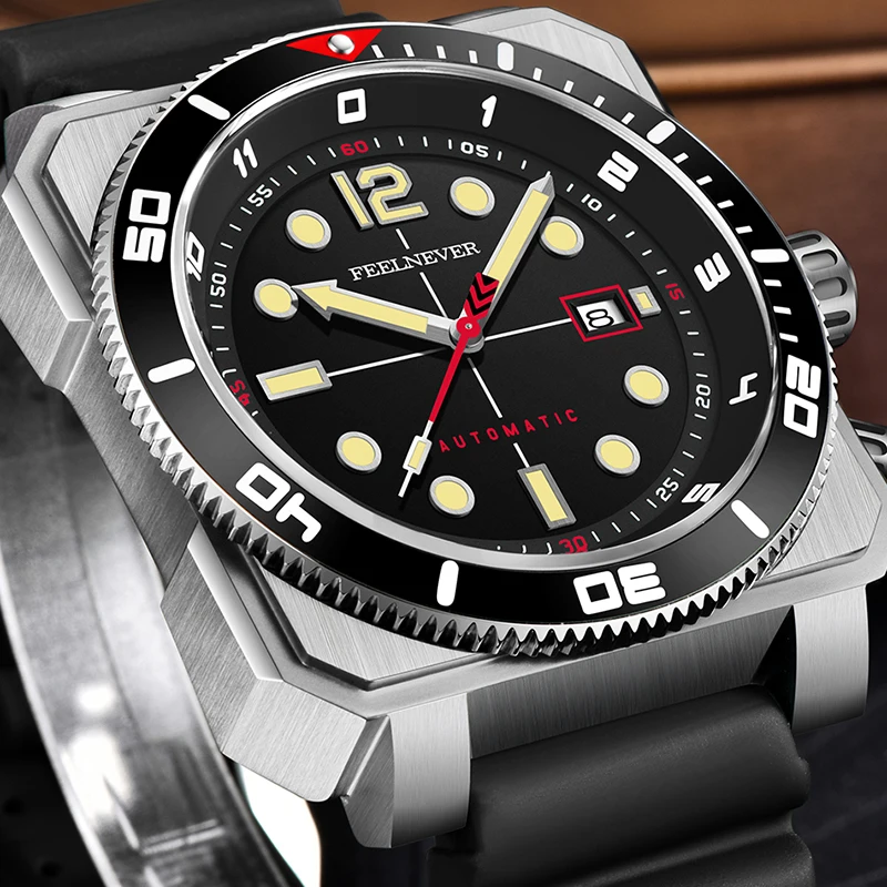 

FEELNEVER New Imported Movement Sapphire Diver Watch Men Casual Luminous Automatic Mechanical Wristwatches For Men Montre Homme