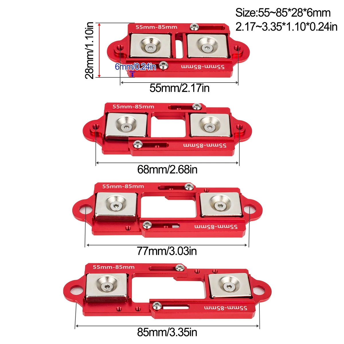 4 шт., 55-85 мм, регулируемые магнитные стойки для корпуса, невидимое магнитное крепление для корпуса автомобиля для 1/10 RC Crawler Axial SCX10 TRX4 TRX-6