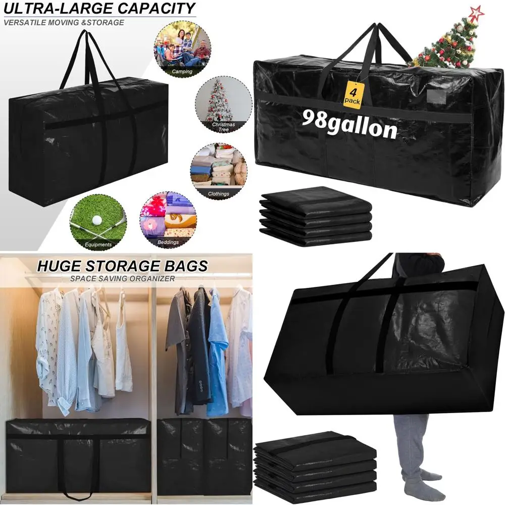 

Extra Large 98 Gallon Storage Bags with Zipper, Heavy Duty XXL Moving Bags for Christmas Tree and Dorm Use (Black)