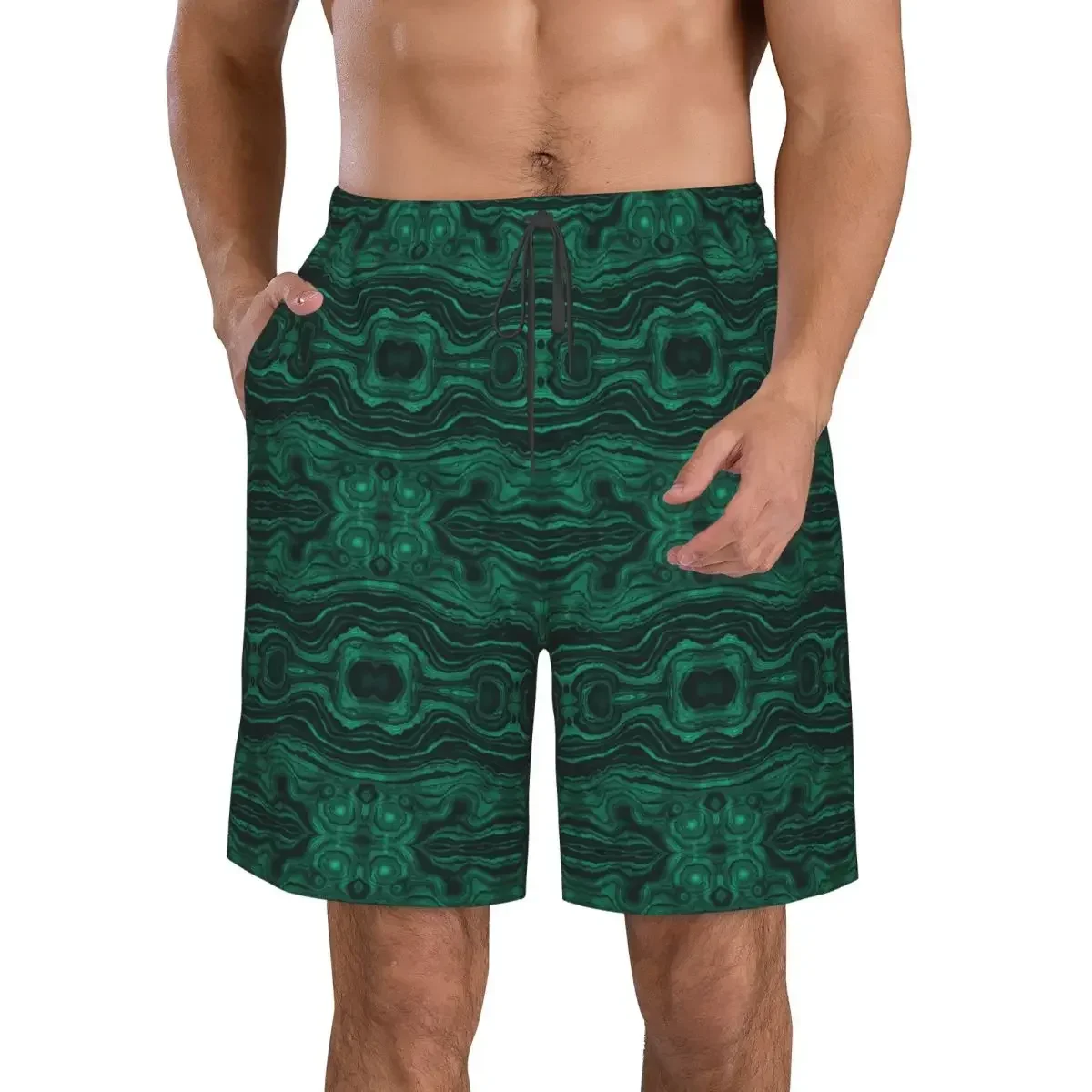 Faux Malachite Green Marble With Light Veins Trunks Beach Board Shorts Casual Quick Dry Swim Summer Men Pants