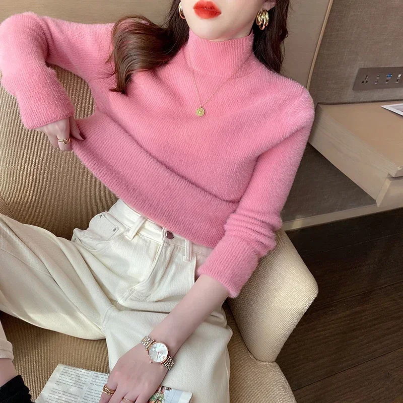 Autumn Winter Thick Sweater Women Knitted Ribbed Pullover Sweater Long Sleeve Turtleneck Slim Jumper Soft Warm Pull Femme 2024