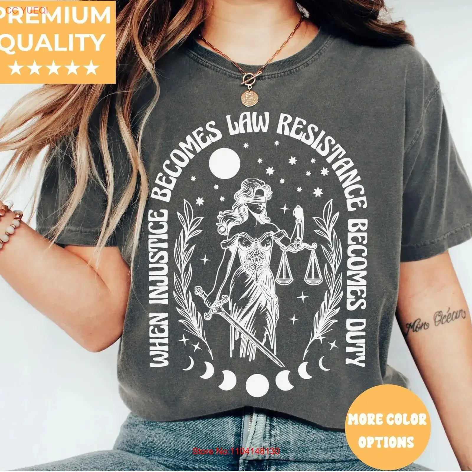 T-shirt « Quand l'injustice devient la loi », de style vintage, confortable, pour la lutte pour la justice sociale et la lutte féministe, streetwear tendance.