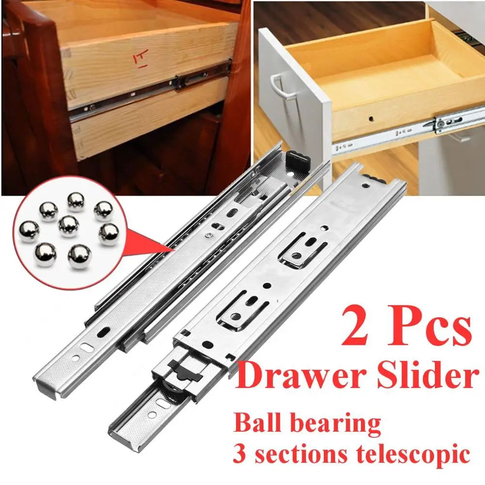 2Pcs Drawer Slider Runners Close Slides Ball Bearing Hardware 200mm Long 45mm
