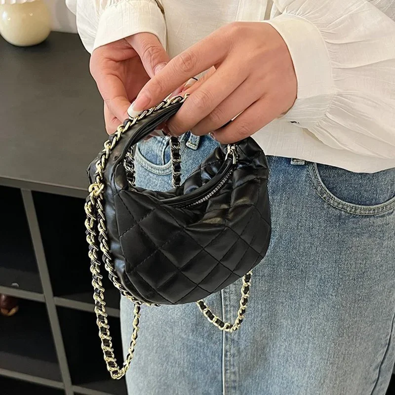 XOUHAM Quilted Shoulder Bag for Women PU Leather Chain Crossbody Purses British Style Ladies Solid Color Cute Designer Handbag