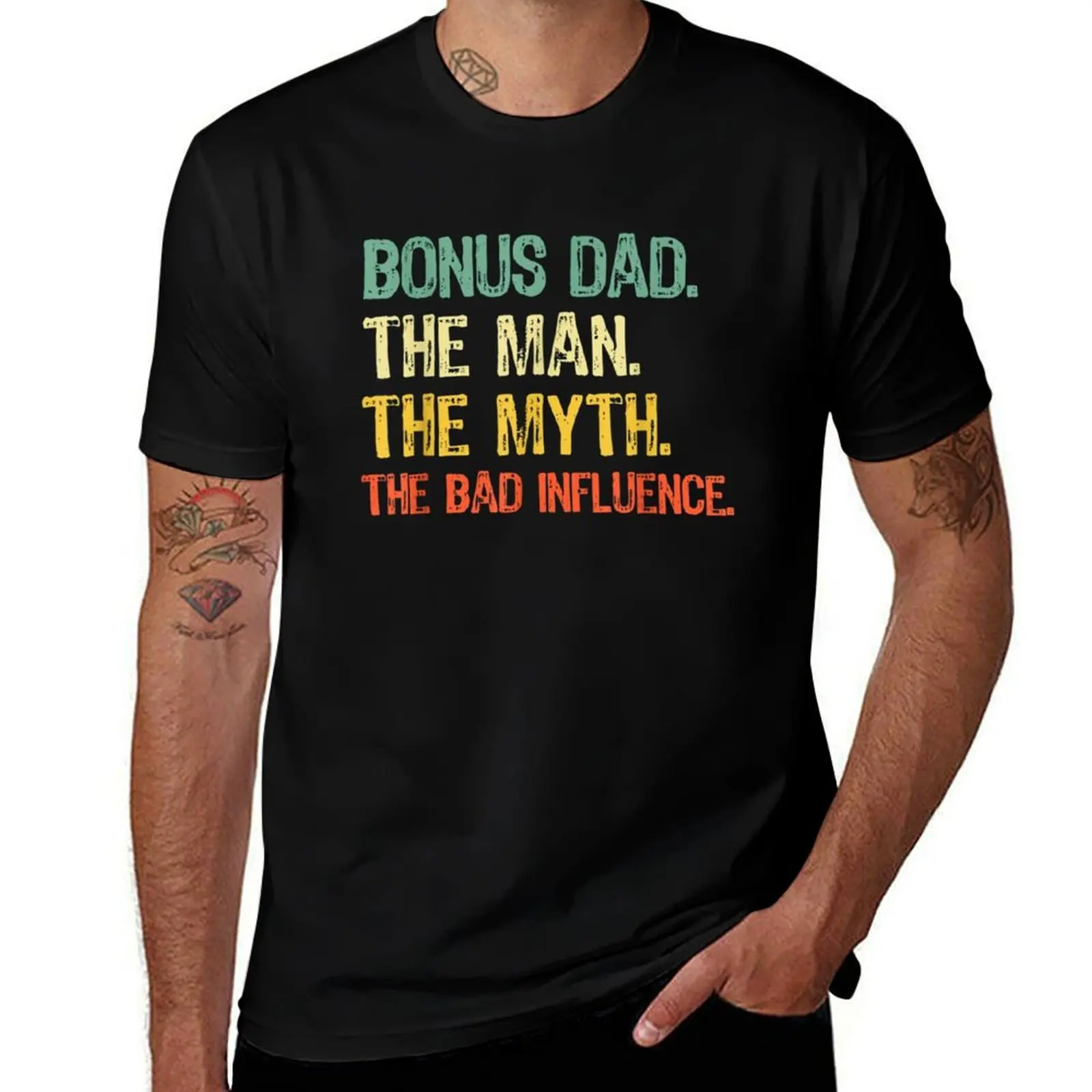 Bonus Dad The Man Myth The Bad Influence Retro Gift T-Shirt Halloween Theme T-Shirt
