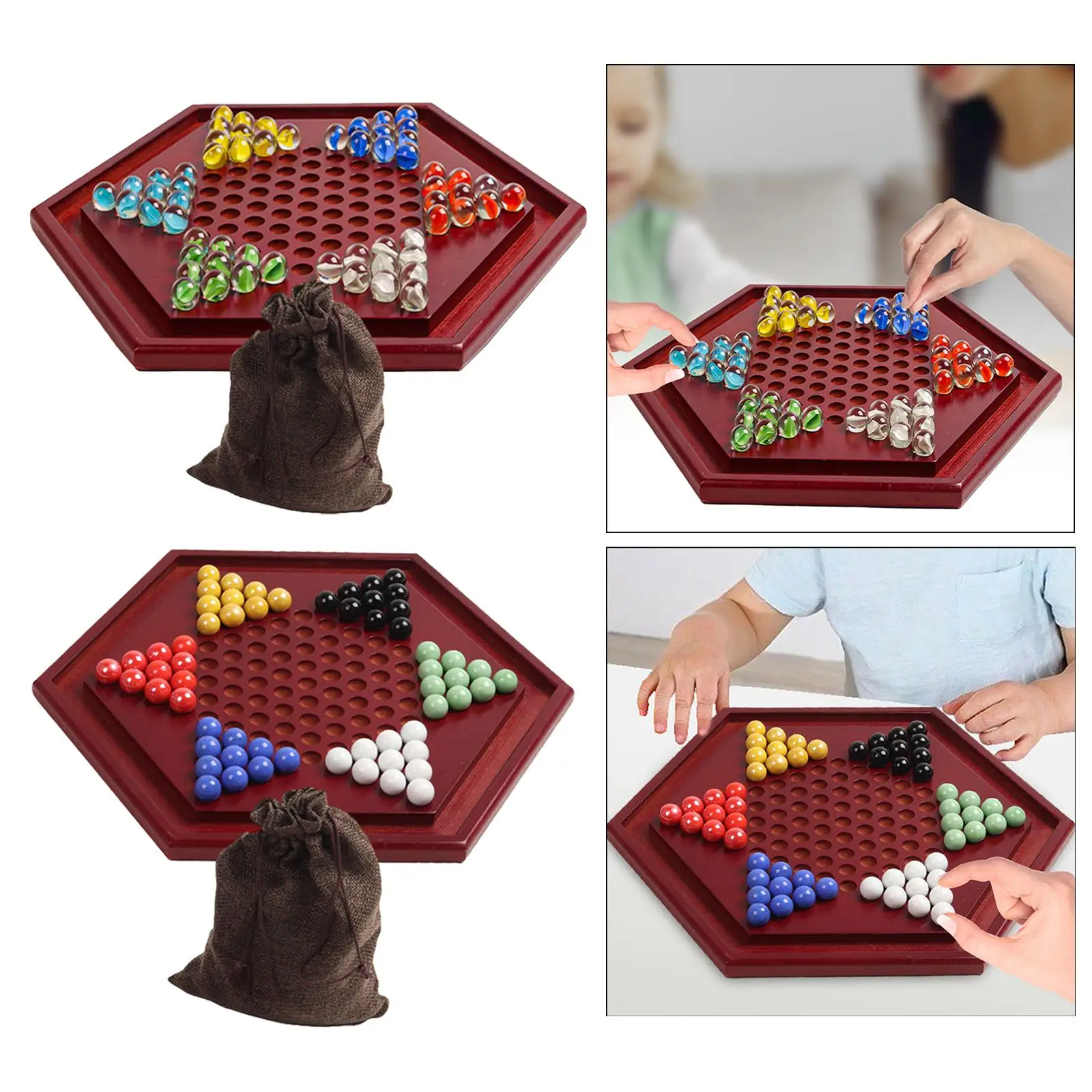 Wooden Chinese Checkers Christmas Present 13.78 Inches Board with 60 Marbles