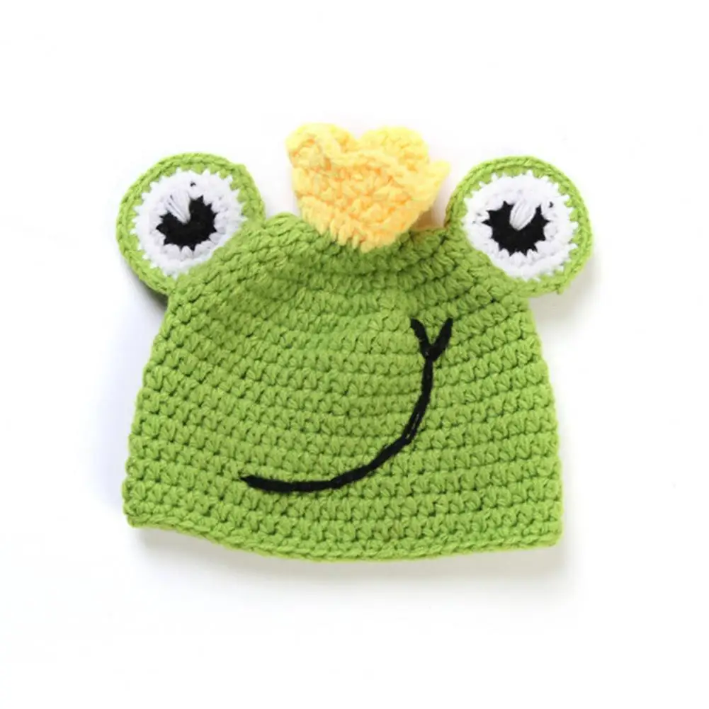 Kids Headware Handmade Cartoon Weave Shooting Props Yarn Frog Shape Baby Photo Hat Set for Kids