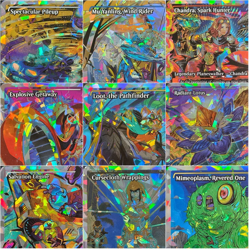 DFT TCG Proxy Broken Glass Foil Collectible Card, Radiant Lotus, Chandra Spark Hunter, Loot the Pathfinder, Cursecloth Wrappings