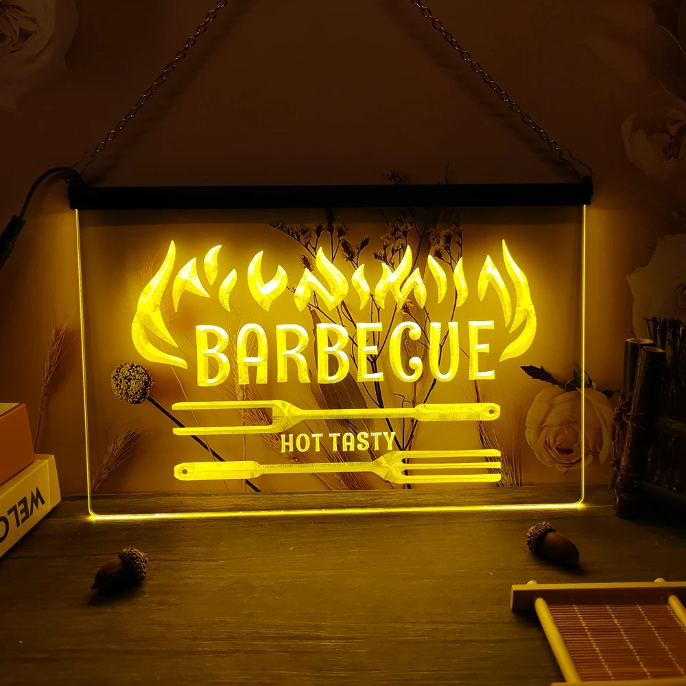 Barbecue Hot Tasty Beer LED Neon Sign-3D Carving Wall Art for Home,Room,Bedroom,Office,Farmhouse Decor