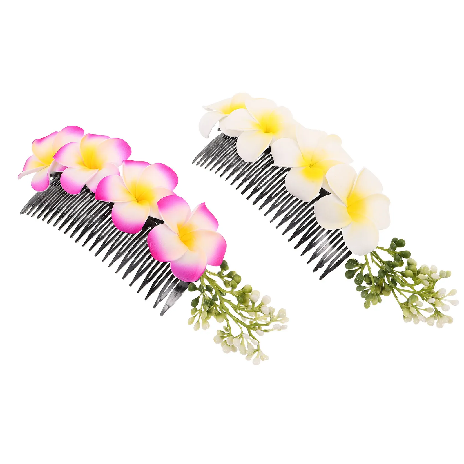 Plumeria Hair Comb Set – 2pcs Realistic Tropical Fake Flower Hair Jewelry for Bridal, Beach & Hawaiian Party
