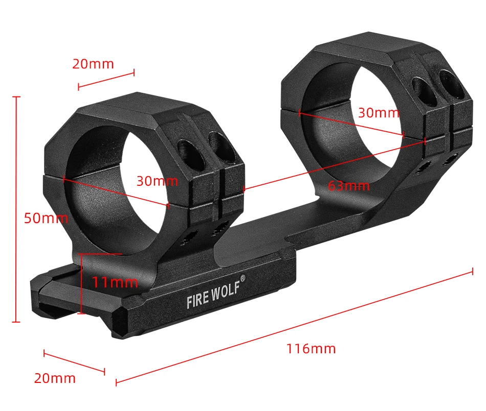 FIRE WOLF 30mm Niedrige Einteilige Zielfernrohrmontage 7075 Aluminium-Basis Cantilever-Halterung für 20mm Montage – Detail 3
