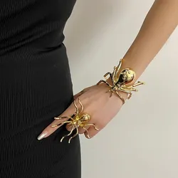 Exaggerated Metal Large Spider Open Bracelets for Women Girls Unique Creative Party Vintage Jewelry Accessories