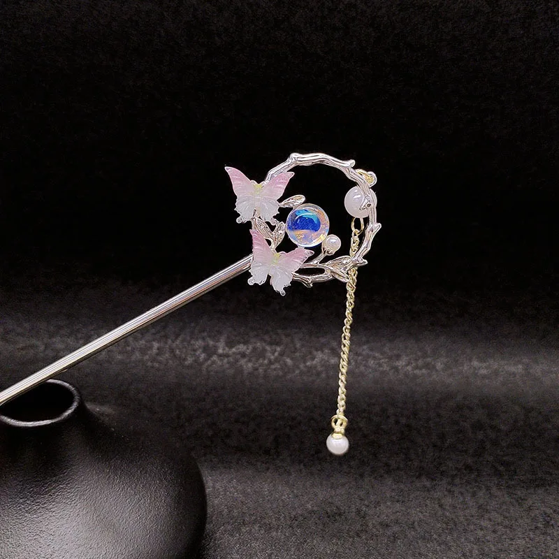 

High-end glass hairpins, new Chinese-style versatile ancient-style headwear for women, retro and niche back hairpin accessories