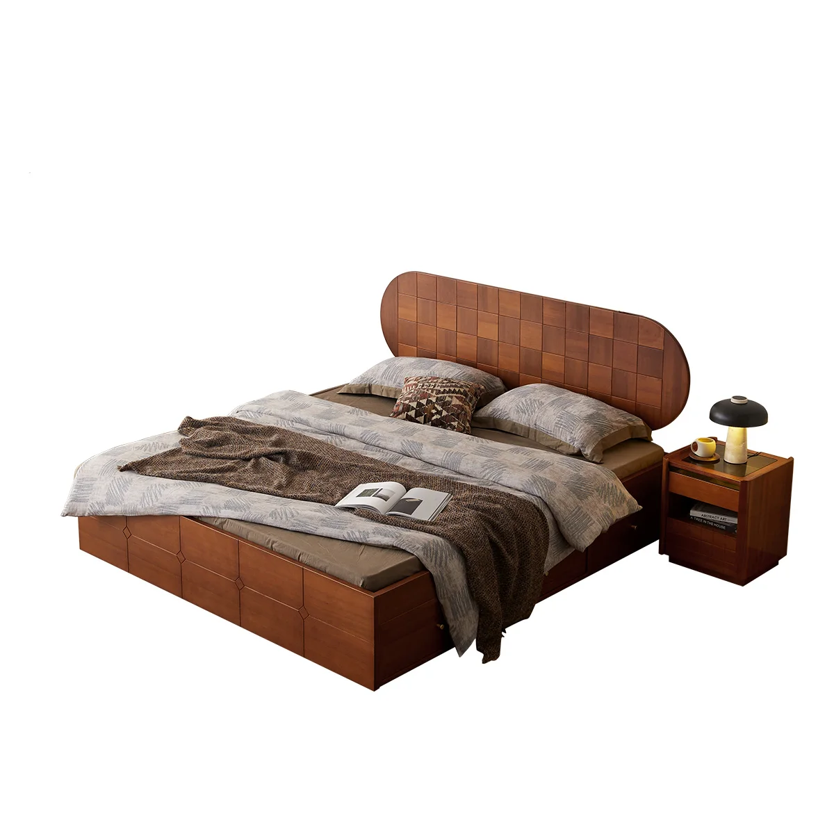 

American Style Solid Wood Bed Simple Design Full Size Wooden Bed Luxury Home Funiture Wood Queen King Size Bed for Bedroom