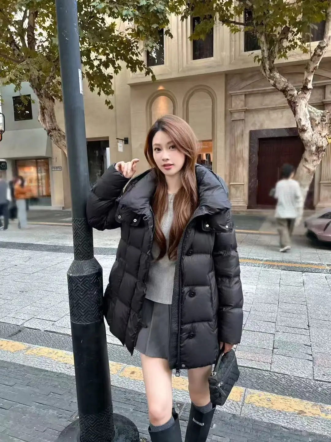 

XF25080 Autumn/Winter 25 New Women's Waist Collection High end Maillard Short White Duck Down Korean Edition Down Jacket