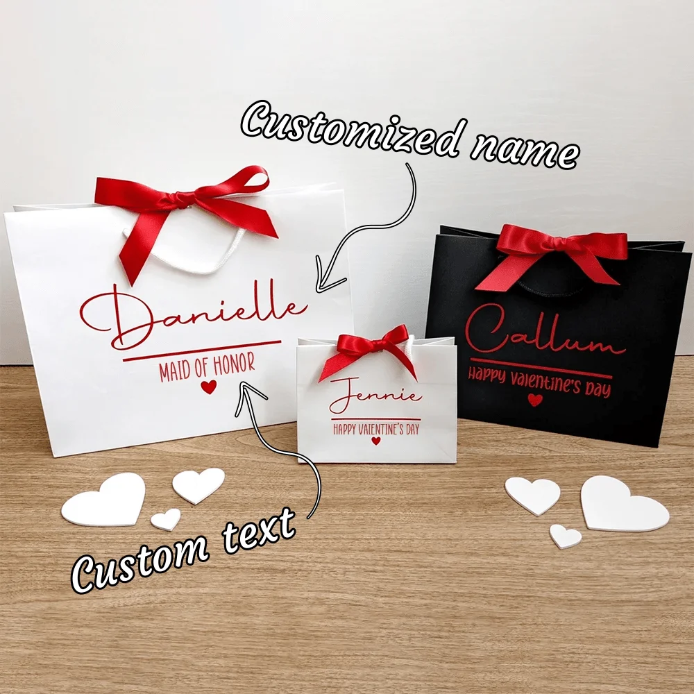 Personalisierte Geschenktasche mit Namen und Text für Valentinstag, Hochzeit, Braut, Handtasche, Partydekoration, Individuelle Namens-Geschenktasche