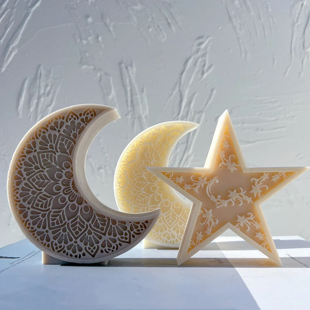 Mandala Crescent Moon Candle Mold Star Silicone Mold For Eid Mubarak Ramadan Decor