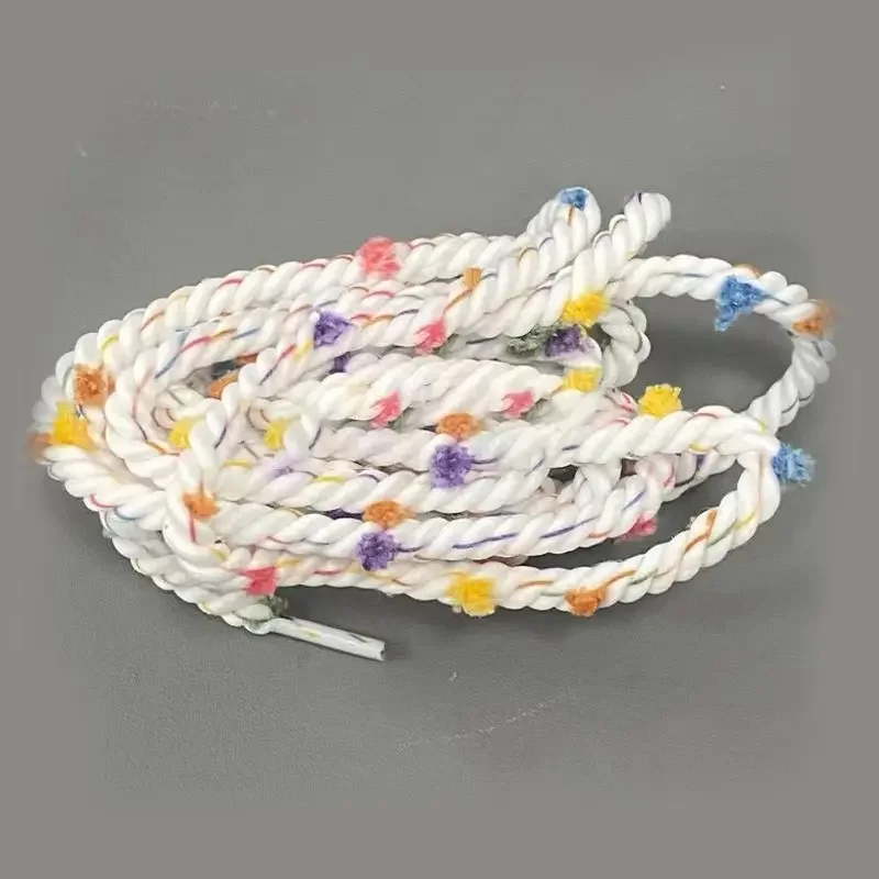 Small Flower Spike Colored Hairy Ball Shoelaces for Canvas Shoes, White Shoes DIY