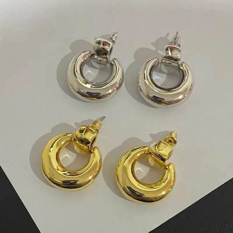 5 Pairs, Round Circle Dangle earrings chunky jewelry Metal plated 18K gold jewels femal accessories