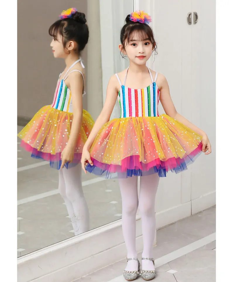 Vestito da ballo per palcoscenico per ragazze abbigliamento da ballo per bambini paillettes costumi di balletto Tutu per ragazze danza Stage Performance Dancewear