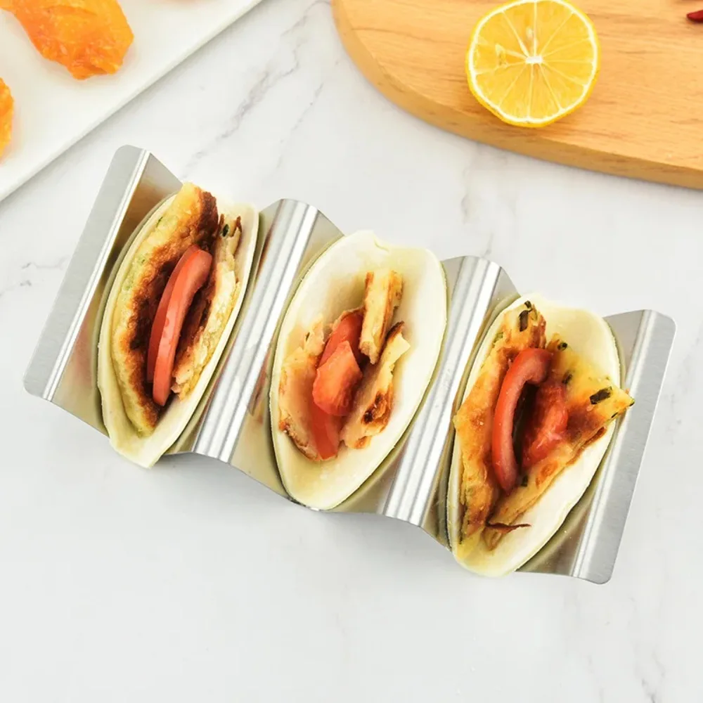 Durable V-shaped Groove Stainless Steel Taco Holder Wavy Silver Taco Stand Rustproof Mexican Food Rack Grill
